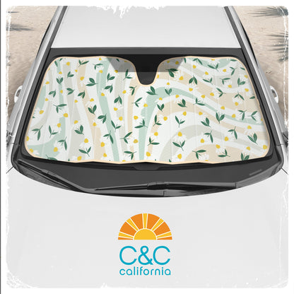 C&C Sage Floral Car Windschutzscheibe Sonnenschutz - Sun Visor SunShade für Auto-Windschutzscheibe - Fensterschirme für Autos, SUV & Truck - Dash Cover UV-Schutz für Front-Fensterschutz Zubehör - 57' x 27'