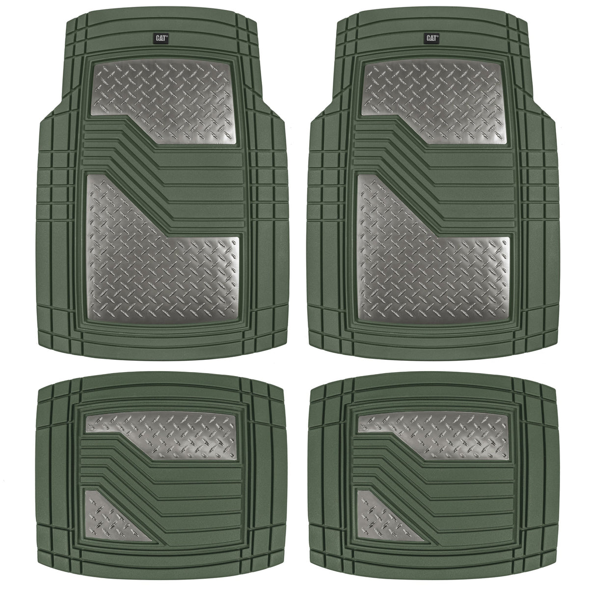 CAT 4-Stück Zwei-Tone Metallic-Look Front Floor Matts und Hintere Bodenmatten - Heavy Duty, All Weather, Trimm to Fit