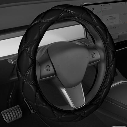 Carbella Black Stitched Leatherette Steering Wheel Cover (Fits 14.5' - 15.5')