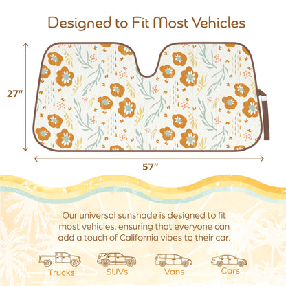 C&C Orange Floral Car Windschutzscheibe Sonnenschutz - Sun Visor SunShade für Auto-Windschutzscheibe - Fensterschirme für Autos, SUV & Truck - Dash Cover UV-Schutz für Front-Fensterschutz Zubehör - 57' x 27'