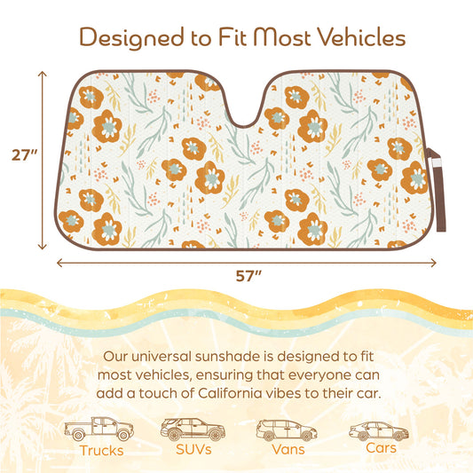 C&C Orange Floral Car Windschutzscheibe Sonnenschutz - Sun Visor SunShade für Auto-Windschutzscheibe - Fensterschirme für Autos, SUV & Truck - Dash Cover UV-Schutz für Front-Fensterschutz Zubehör - 57' x 27'