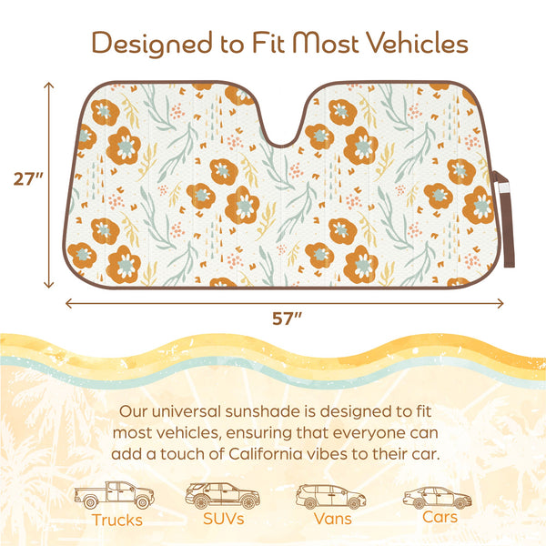 C&C Orange Floral Car Windschutzscheibe Sonnenschutz - Sun Visor SunShade für Auto-Windschutzscheibe - Fensterschirme für Autos, SUV & Truck - Dash Cover UV-Schutz für Front-Fensterschutz Zubehör - 57' x 27'