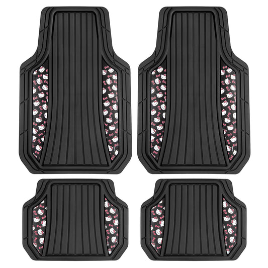 Hello Kitty Car Mats 4pc Bodenmatten für Autos LKWs SUVs Kawaii Autobodenmatten für Damen Männer Zubehör Gummi Schwere Pflicht Niedlich Nieten Nicht-Rutscher Immer Vordere Hallo Kitty Auto Zubehör Klassisch Schwarz mit roten Bögen