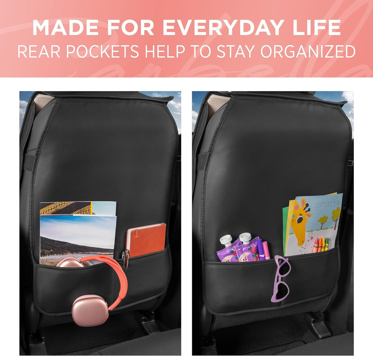 BlingStitchTM Car Seat Covers für Vordersitze - Luxuriöse vegane Ledersitzbezüge für Autos mit schwarzen Bling-Kristallen, Premium Automotive Seat Covers für SUV, Trucks, Car Bling Luxury