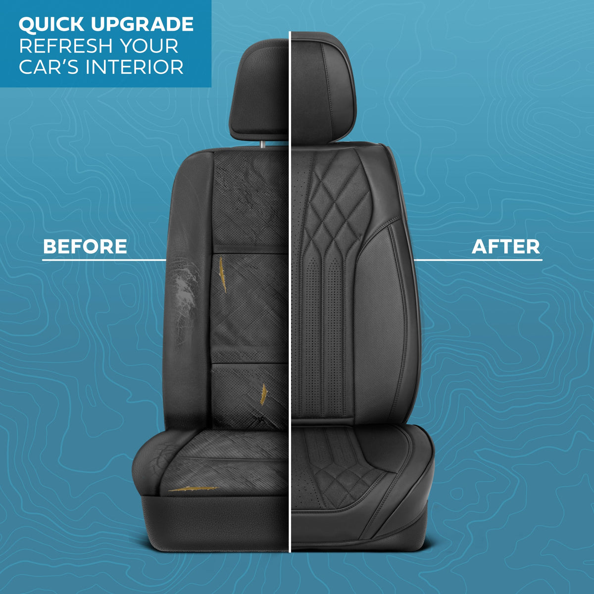 MotorBox Elite Edition Faux Leder & Suede Sitzbezüge für Autos, LKW & SUV - 2 schwarze Autositzbezüge für Vordersitze - Universal Fit Car Zubehör Automotive Interior Cover Protector für Autos