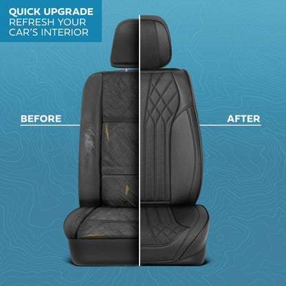 MotorBox Elite Edition Faux Leder & Suede Sitzbezüge für Autos, LKW & SUV - 2 schwarze Autositzbezüge für Vordersitze - Universal Fit Car Zubehör Automotive Interior Cover Protector für Autos