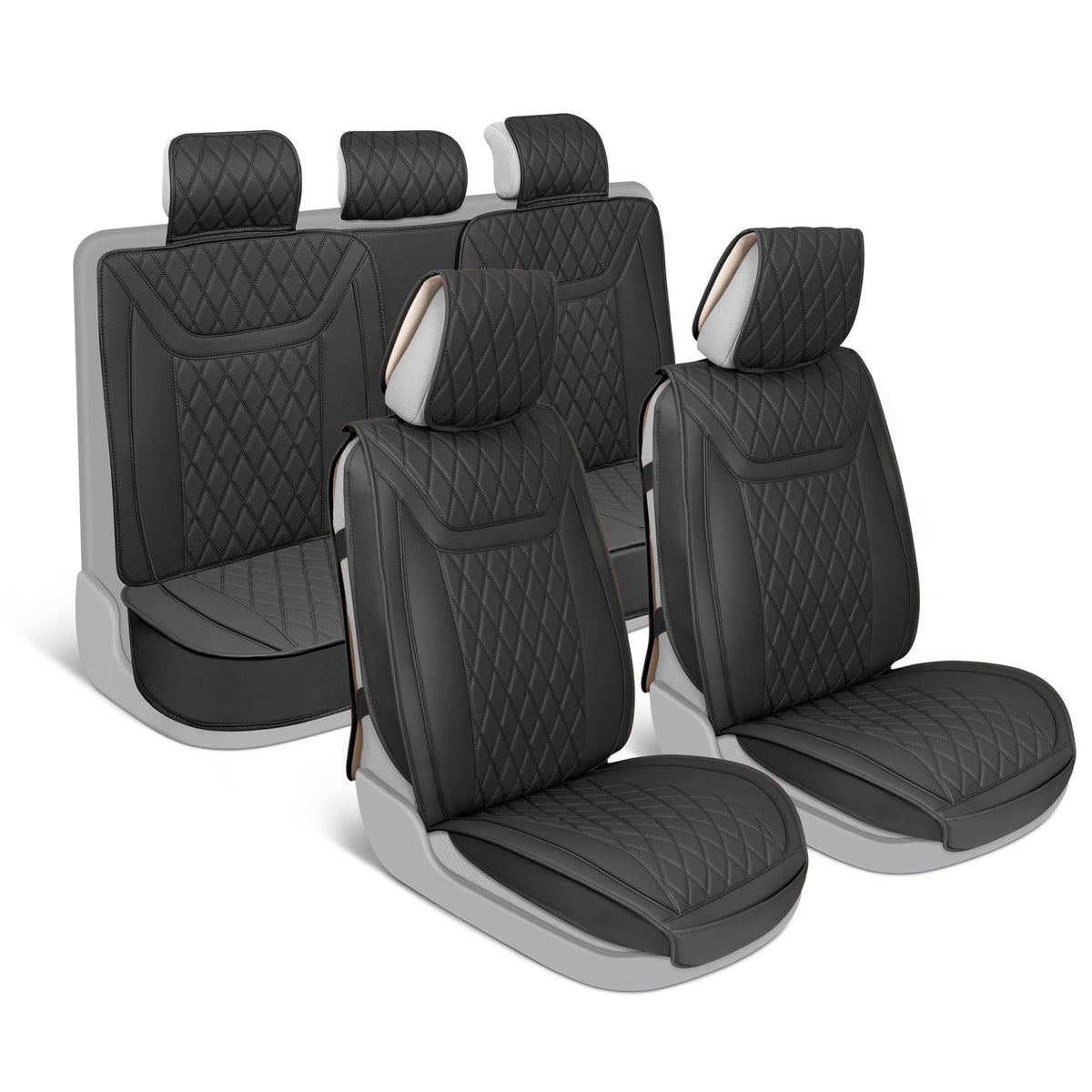 MotorBox 11-Piece Ranch Edition Premium Faux Leather Diamond Stitched Cushion Vordersitz- und Rücksitzabdeckungen