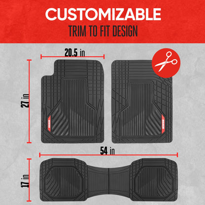 MotorTrend 3-Piece Raised Ridge Multi-Channel Front Floor Matts und Rear Floor Mat - Heavy Duty, All Weather, Trim to Fit