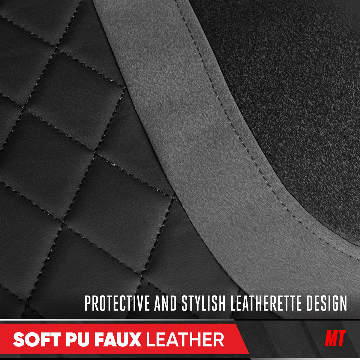 Motor Trend Faux Ledersitzbezüge für LKW, Autos und SUV - Front Black & Gray Autositzbezug - Universal Fit für die meisten Automobile - Forros Para Asientos De Carro - CarSeat-Zubehör