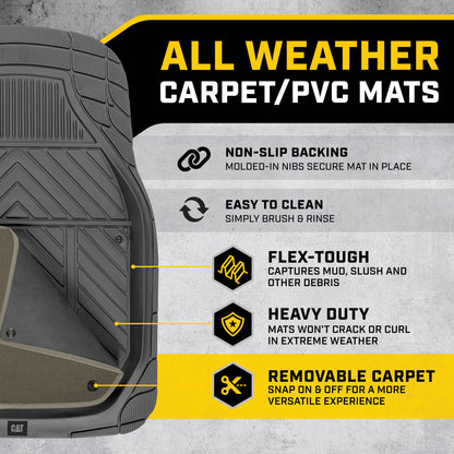 CAT 4-Stück abnehmbare Teppichtiefschalen Vorderbodenmatten und hintere Bodenmatten - Heavy Duty, All Weather, Trimmen, um zu passen