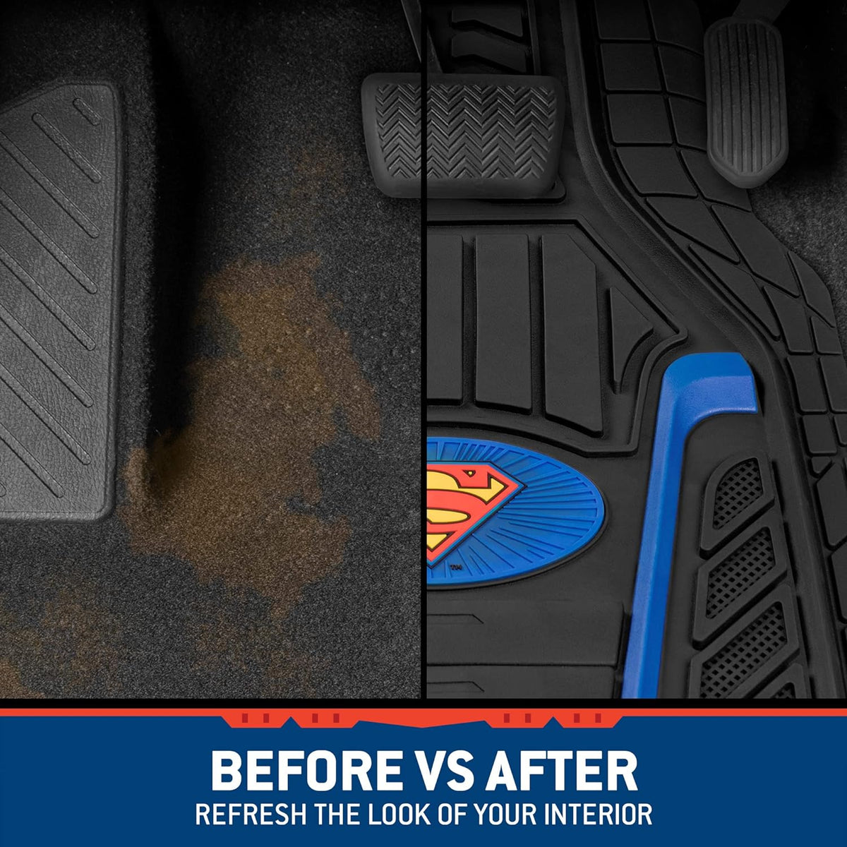 BDK Armored Super Hero Car Floor Matts - Offiziell lizenzierte DC Comics - All Weather Heavy Duty Auto Interieur Liners für Auto Truck Van SUV (Mehrere Stile)