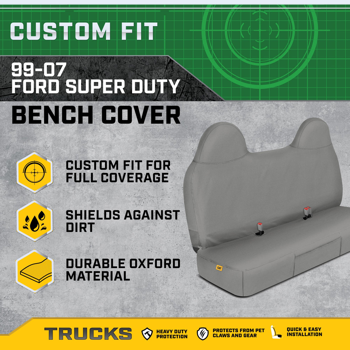 Cat® Custom Fit Vordersitzbezug für Ford F250 / F350 / F450 / F550 (1999-2007) - Langlebiger Oxford Gray Truck Seat Cover mit Utility Taschen, Ford F250 Super Duty Interior Cover