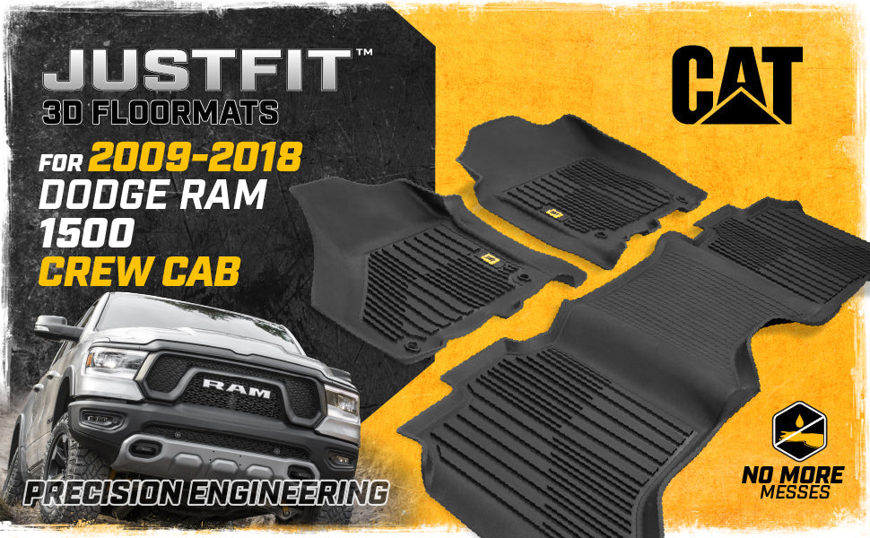 CAT 3-Stück JustFit 3D Vorderbodenmatten und Hinterbodenmatten für Dodge Ram 1500 Crew Cab 2009-2018, Dodge Ram 2500/3500 Crew Cab 2010-2018, Dodge Ram Classic 2019-2024