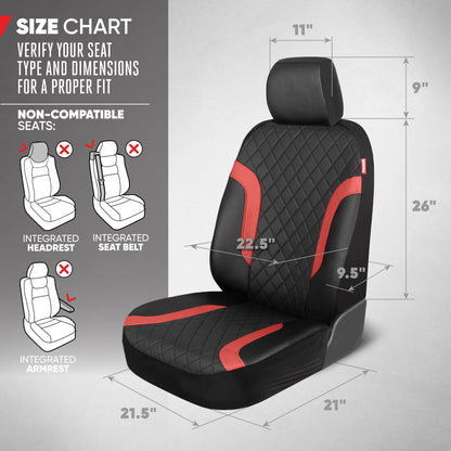 Motor Trend Faux Ledersitzbezüge für LKW, Autos und SUV - Front Black & Red Car Seat Cover Set - Universal Fit für die meisten Automobile - Forros Para Asientos De Carro - CarSeat Cover Zubehör