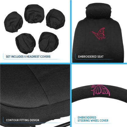 BDK 12-Piece Butterfly Vordersitzbezüge, Rücksitzbezüge, Sicherheitsgurtpads und Lenkradbezüge (Fits 14.5' - 15.5')