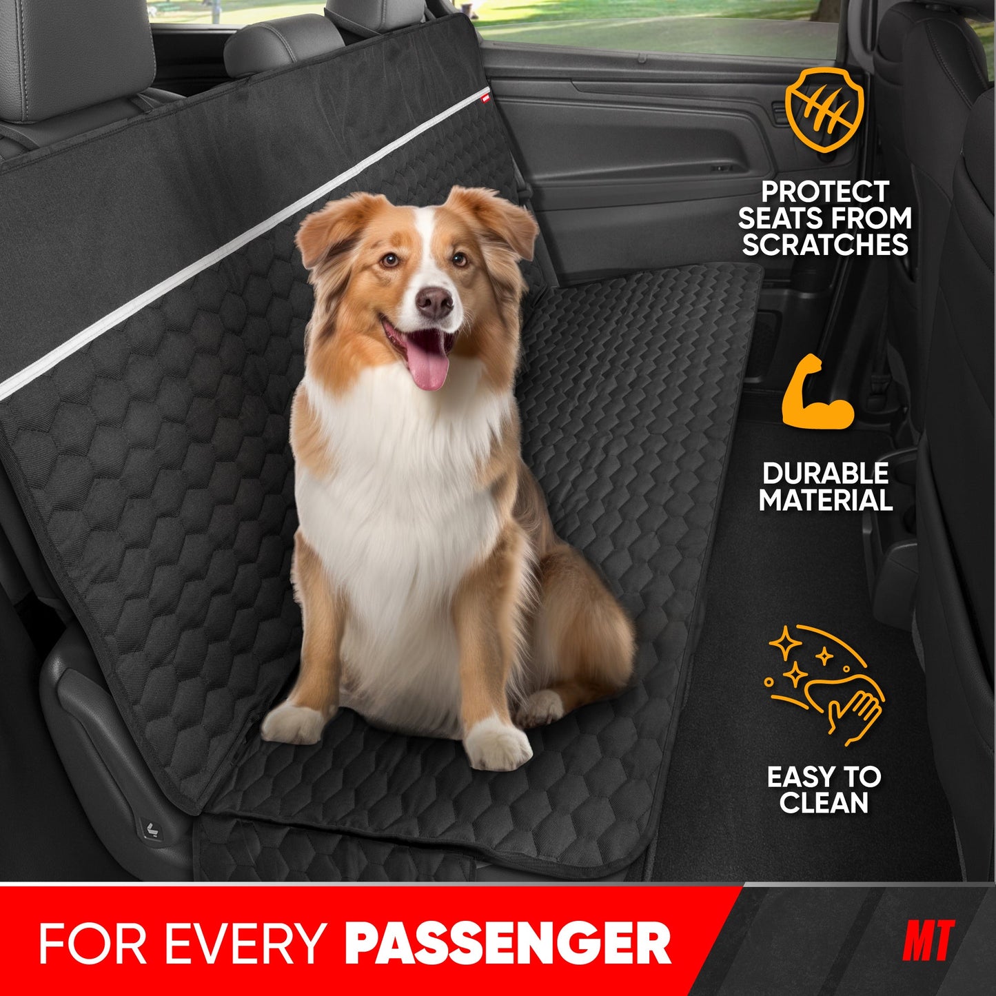 Motor Trend Dog Car Seat Cover für den Rücksitz - Wasserdichte, rutschfeste kratzfeste Rücksitz-Haustierbezug für Hunde - Universal Fit Dog Zubehör für Autos, LKW, SUV & Vans - Schwarz