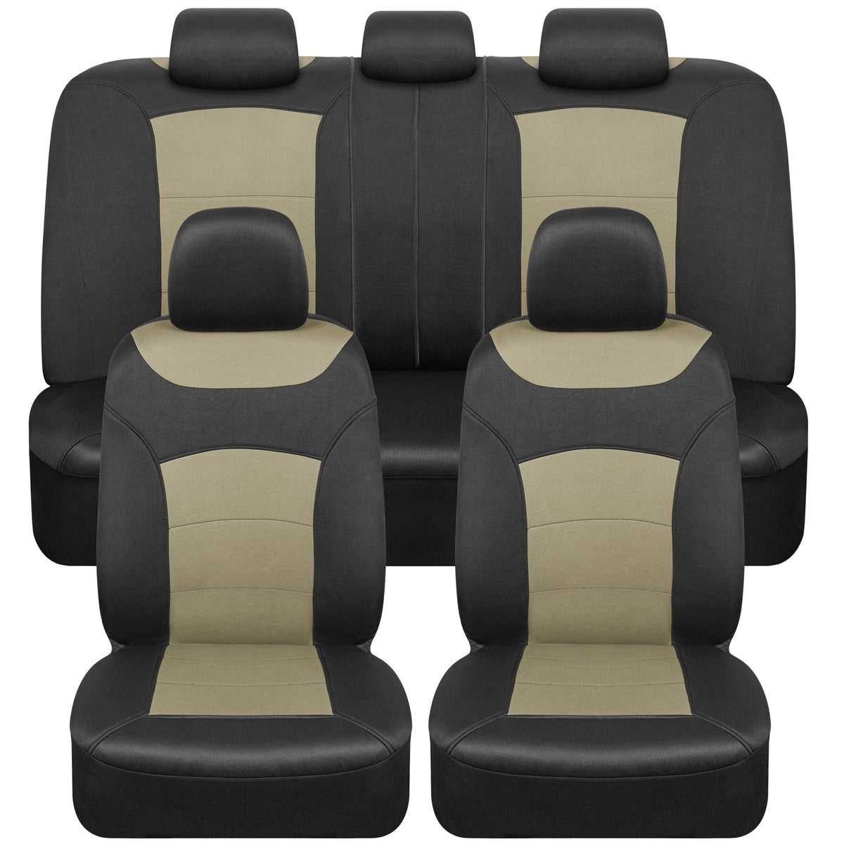 BDK carXS Turismo Car Seat Covers Volles Set, Beige Two-Tone Front Seat Covers mit Split Rear Bench Back Seat Cover, Automotive Seat Covers für LKW SUV Van Auto (Mehrere Farben)