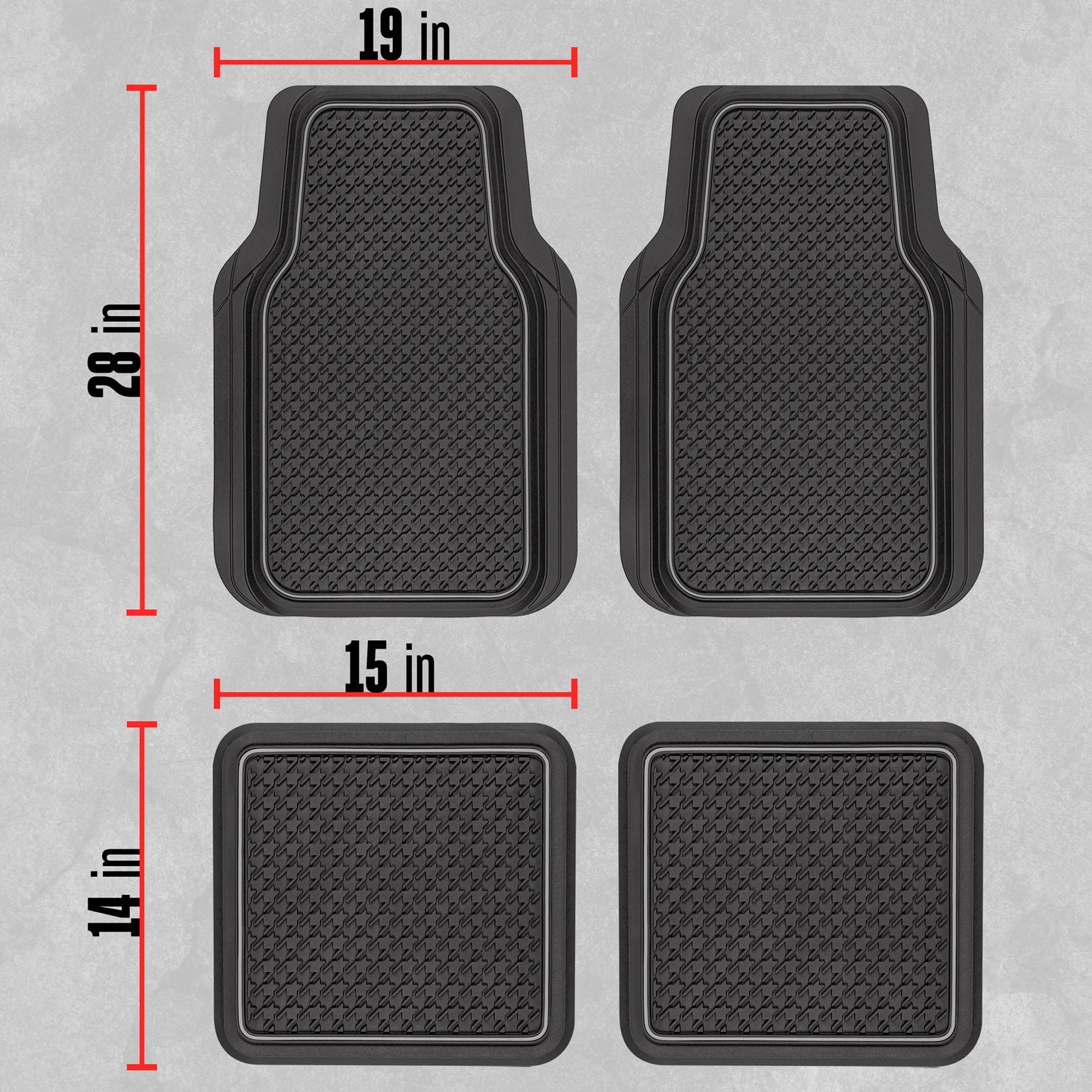 MotorTrend 4-Piece Houndstooth Pattern Vorderbodenmatten und Hinterbodenmatten - Heavy Duty, All Weather, Trimmen, um zu passen