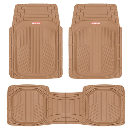 MotorTrend 3-Stück FlexTough Plus Deep Dish Line Rillen Vorderbodenmatten und Hinterbodenmatte - Heavy Duty, All Weather, Trimmen Sie, um zu passen