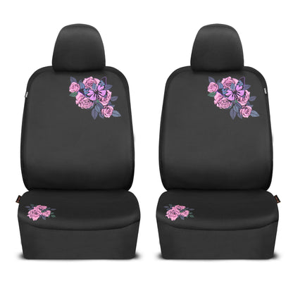Pink Butterfly & Flowers Autositz Abdeckungen, niedliches Auto Zubehör für Damen Vordersitz Abdeckungen für Auto passt die meisten Autos Trucks Vans SUV bestickt Design