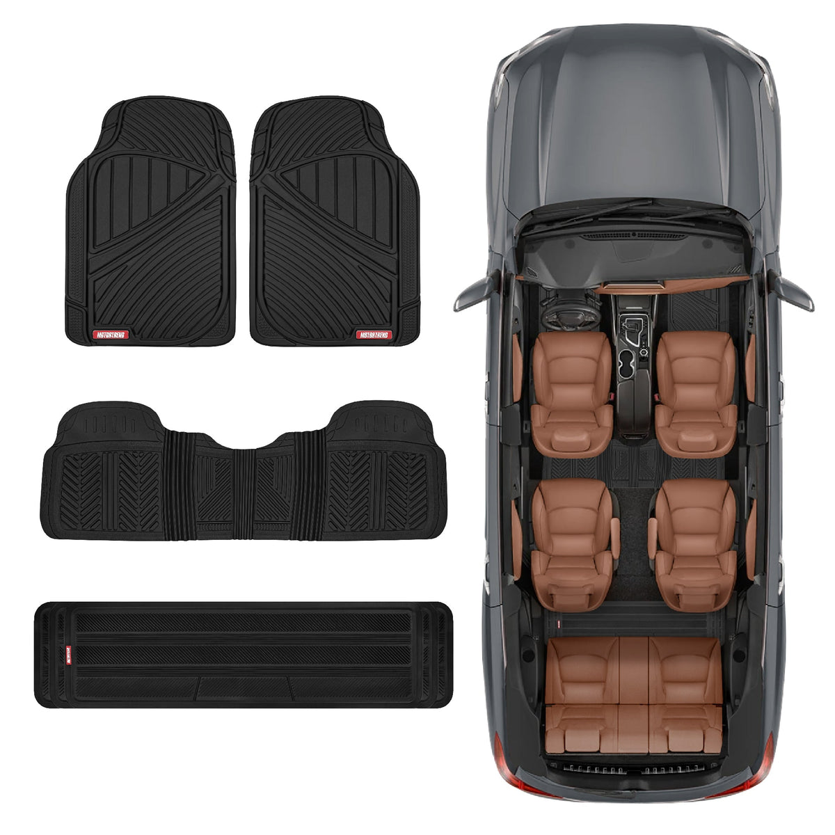 MotorTrend 4-Piece 3-Rows Extra-High Ridgeline Vorderbodenmatten, Mittelbodenmatte und Hinterbodenmatte