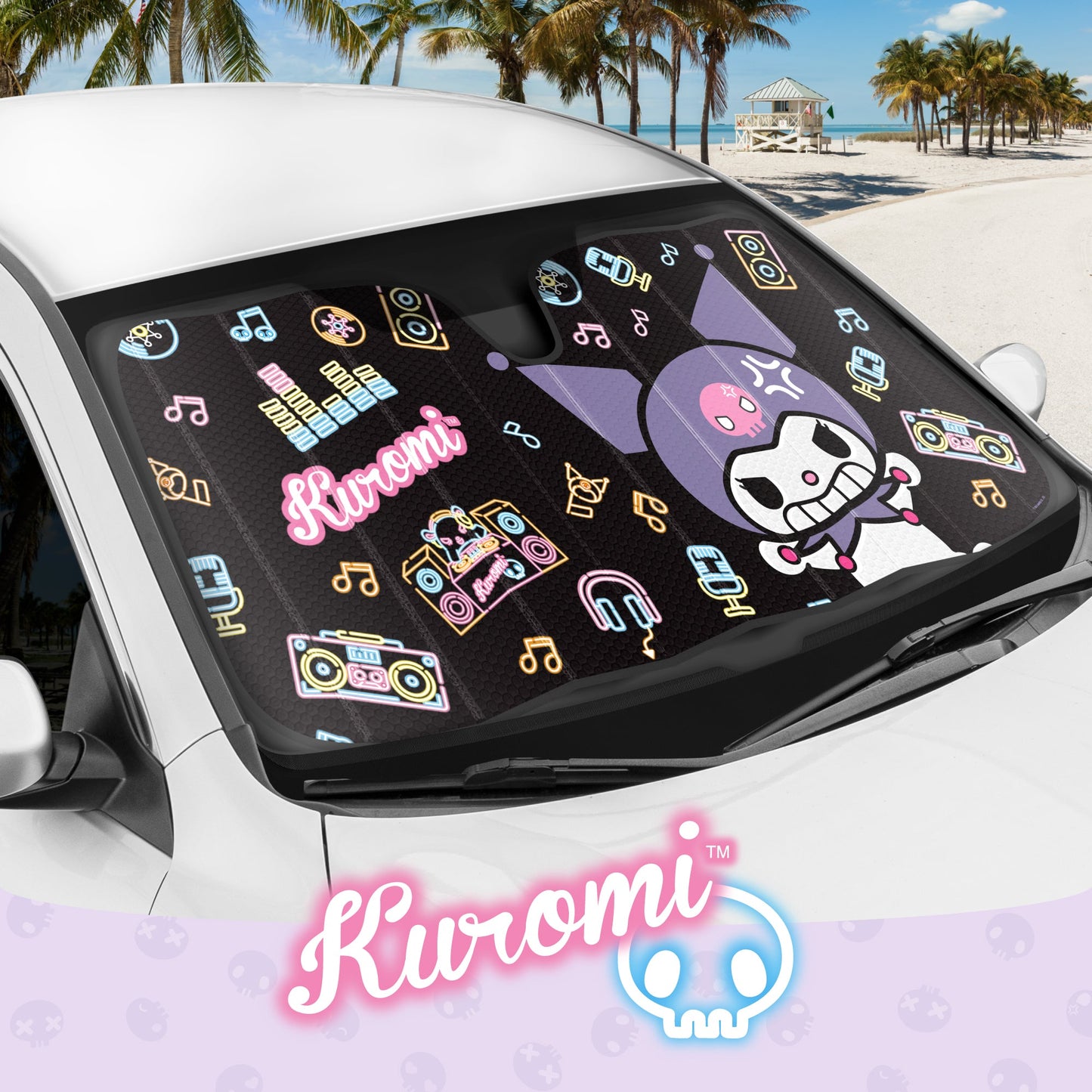 Carbella Sanrio Kuromi Neon Party Front Windschutzscheibe Sonnenschirm (58' x 28')