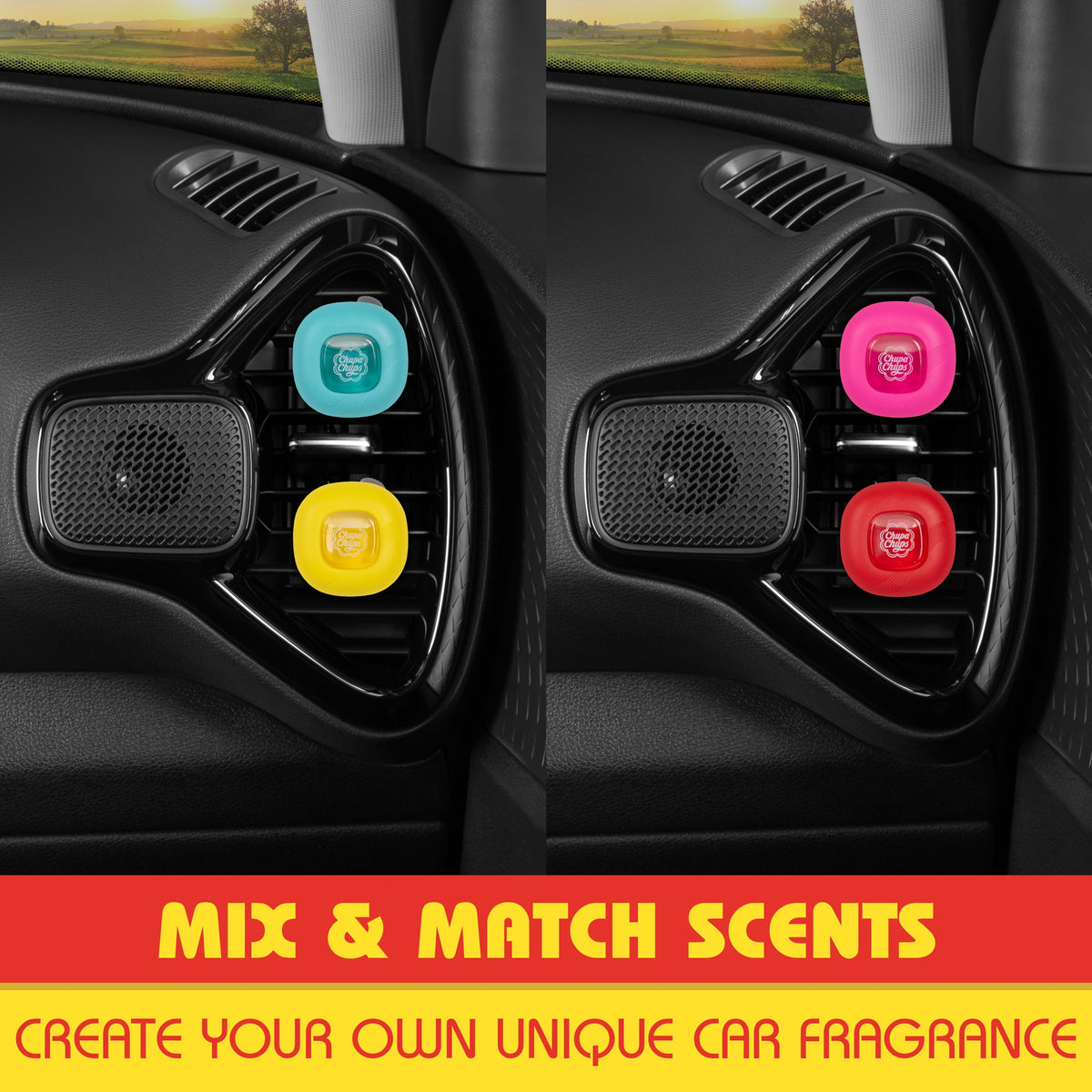Chupa Chups Auto Lufterfrischer, Vanille Creme - Langlebige Autoerfrischer mit lustigen Düften, bunte und lebendige Lufterfrischer für Auto, einzigartige Autoerfrischer Parfüm Deodorizer Refresher Fragrance