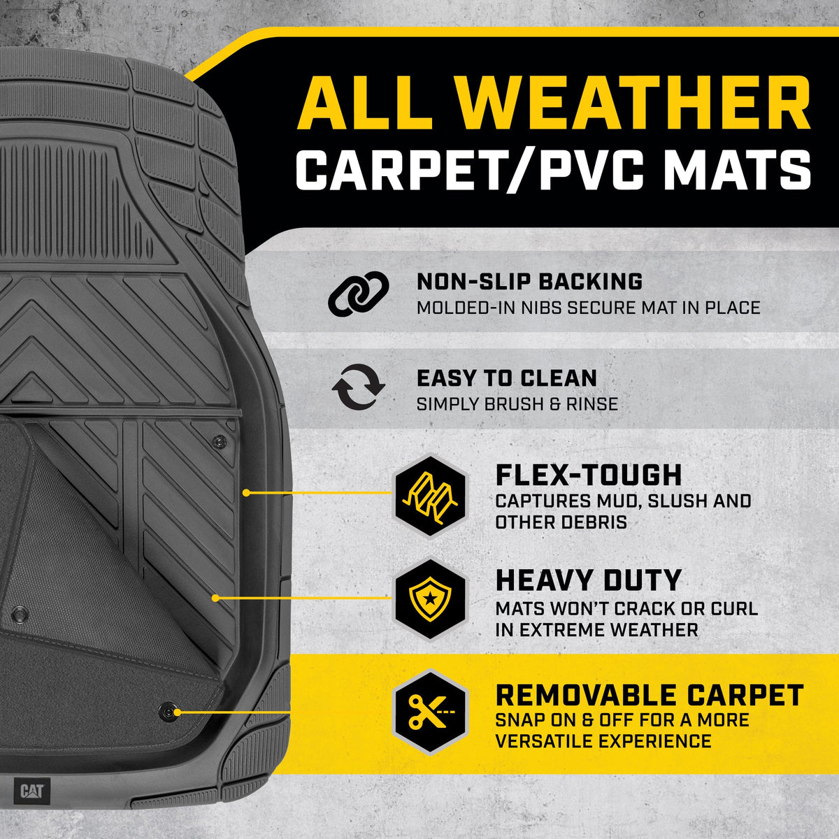 CAT 4-Stück abnehmbare Teppichtiefschalen Vorderbodenmatten und hintere Bodenmatten - Heavy Duty, All Weather, Trimmen, um zu passen