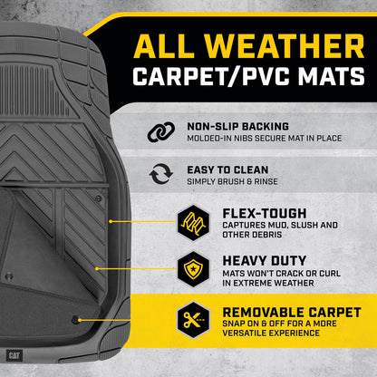 CAT 4-Stück abnehmbare Teppichtiefschalen Vorderbodenmatten und hintere Bodenmatten - Heavy Duty, All Weather, Trimmen, um zu passen