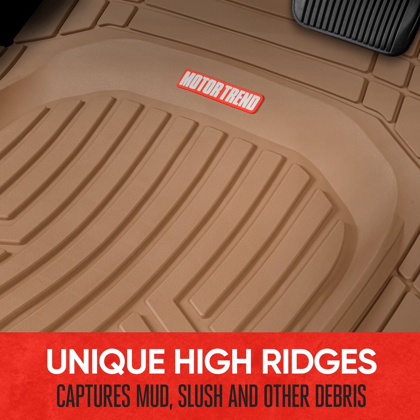 MotorTrend 3-Stück FlexTough Plus Deep Dish Line Rillen Vorderbodenmatten und Hinterbodenmatte - Heavy Duty, All Weather, Trimmen Sie, um zu passen