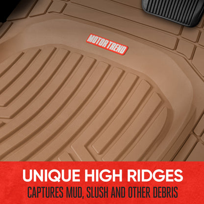 MotorTrend 3-Stück FlexTough Plus Deep Dish Line Rillen Vorderbodenmatten und Hinterbodenmatte - Heavy Duty, All Weather, Trimmen Sie, um zu passen