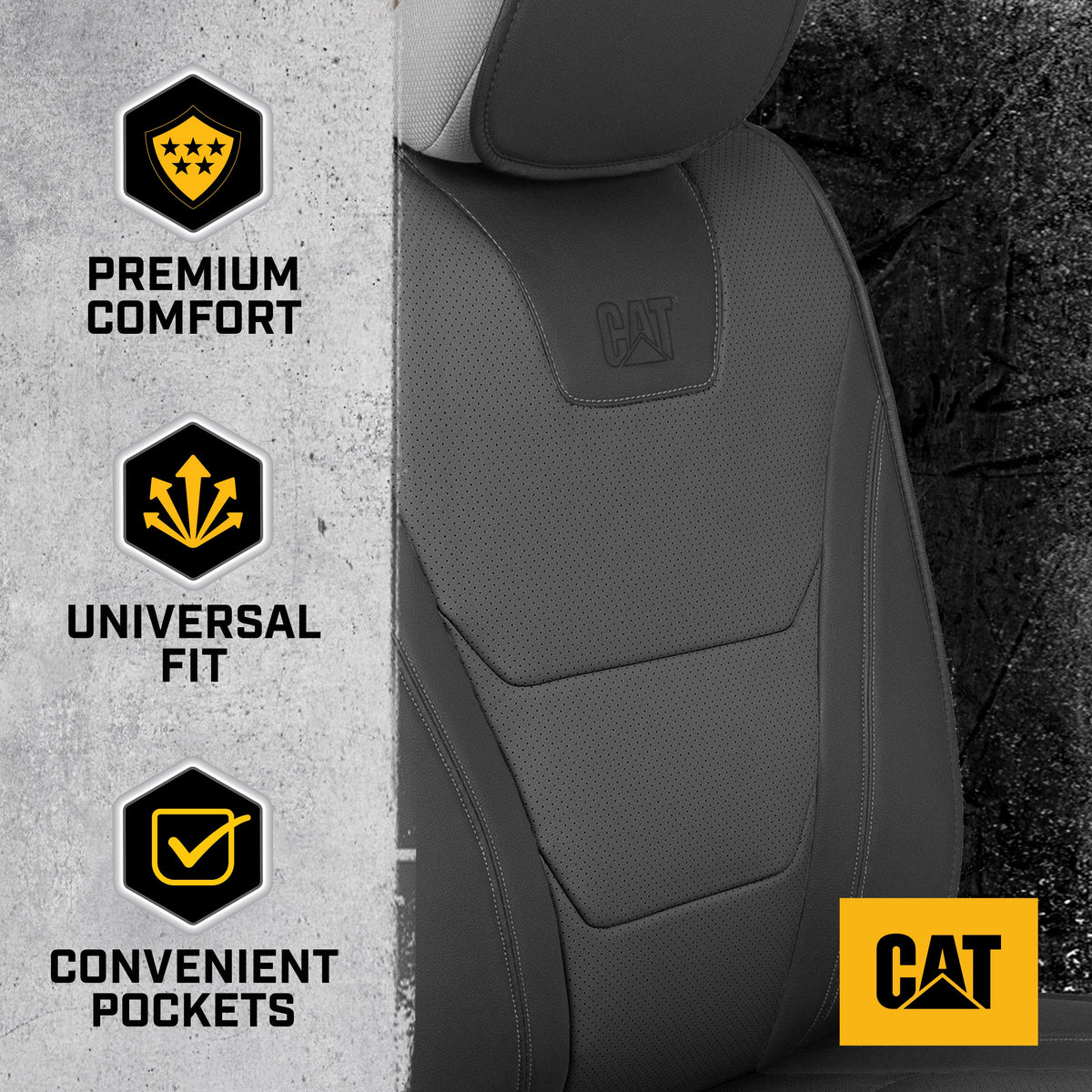 CAT® Edge Deluxe Car Seat Covers für Vordersitze - Premium Zwei-Tone Faux Ledersitz Abdeckungen für Autos mit Universal Fit, Robuste Autositz Abdeckungen für LKW, Innensitz Abdeckungen für SUV