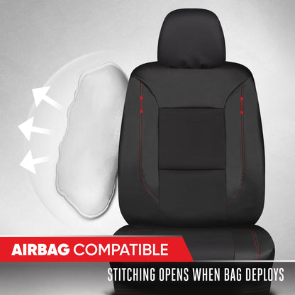 Motor Trend Hex Lederette Sitzbezüge - Universal Fit Front Seat Protector für Autos, LKW, SUVs - Premium Interior Protection, Einfach zu installierendes Auto Upgrade, Black & Red Car Seat Cover