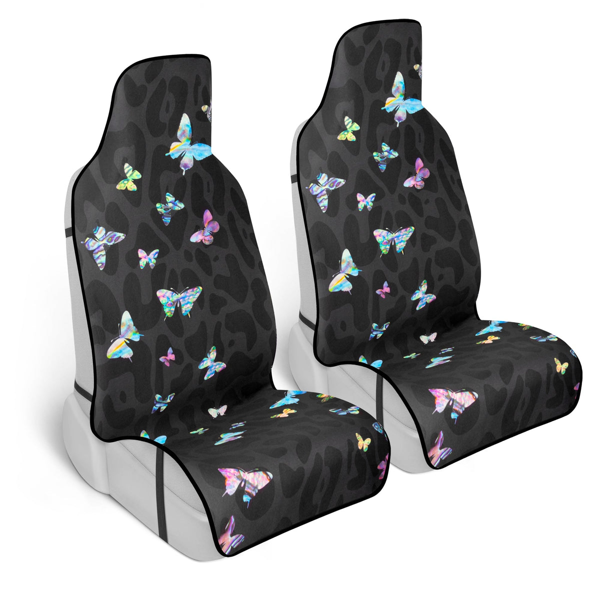 Carbella 2-Pack Bunte Schmetterlinge mit schwarzen Leoparden-Hintergrund Vordersitzbezüge