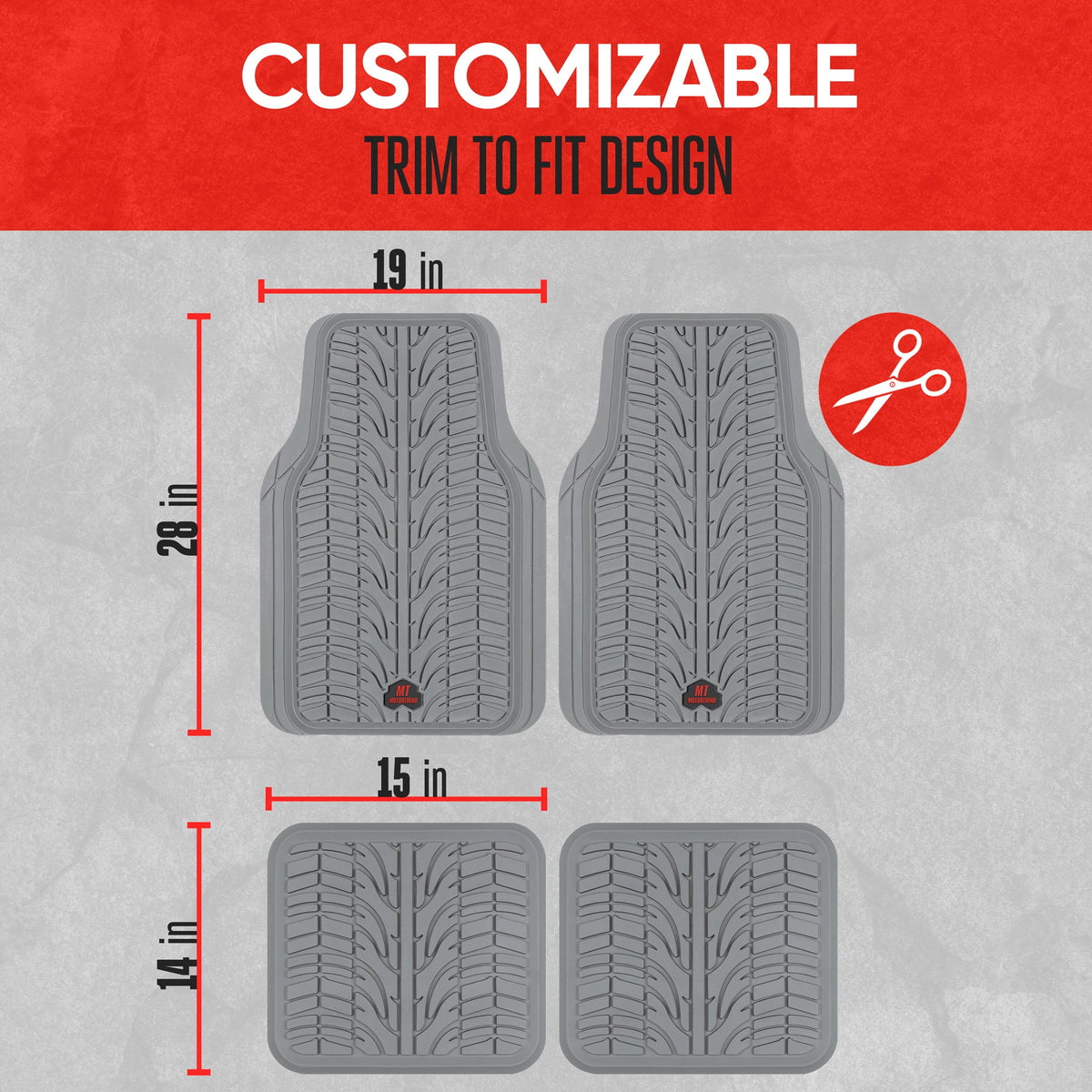 MotorTrend 4-Piece Grand Prix Reifenlaufflächen-Frontbodenmatten und Hinterbodenmatten - Heavy Duty, All Weather, Trimm to Fit