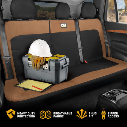 Cat Flexfit Beige & Black Rear Seat Cover für Auto - Langlebiger Canvas & Mesh Design 60/40 Split Bench Protector für Autos, LKW & SUVs - Rücksitz Abdeckung für Hinterbank - Interieur Car Zubehör
