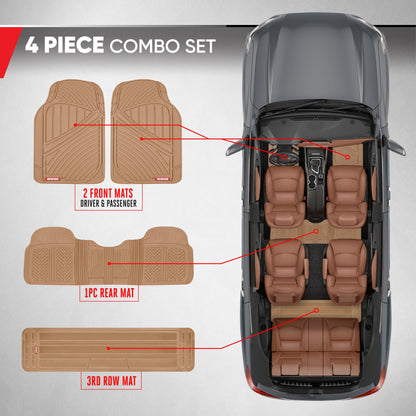 MotorTrend 4-Piece 3-Rows Extra-High Ridgeline Vorderbodenmatten, Mittelbodenmatte und Hinterbodenmatte