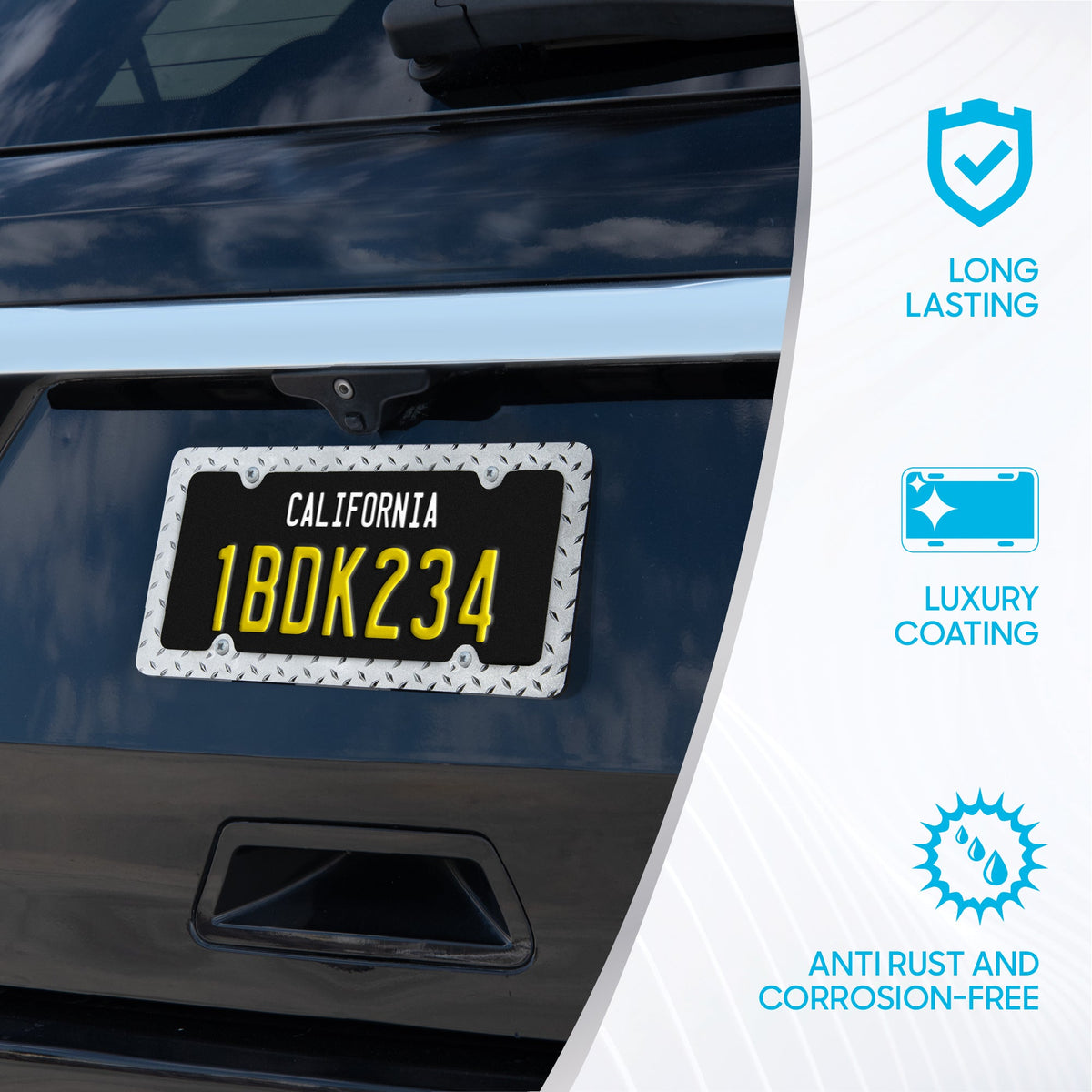 Rostbeständiges verchromtes Die-Cast-Edelmetall-Lizenzplattenrahmen / -halter Universalgröße - Blank Metal Design (Paket von 2)