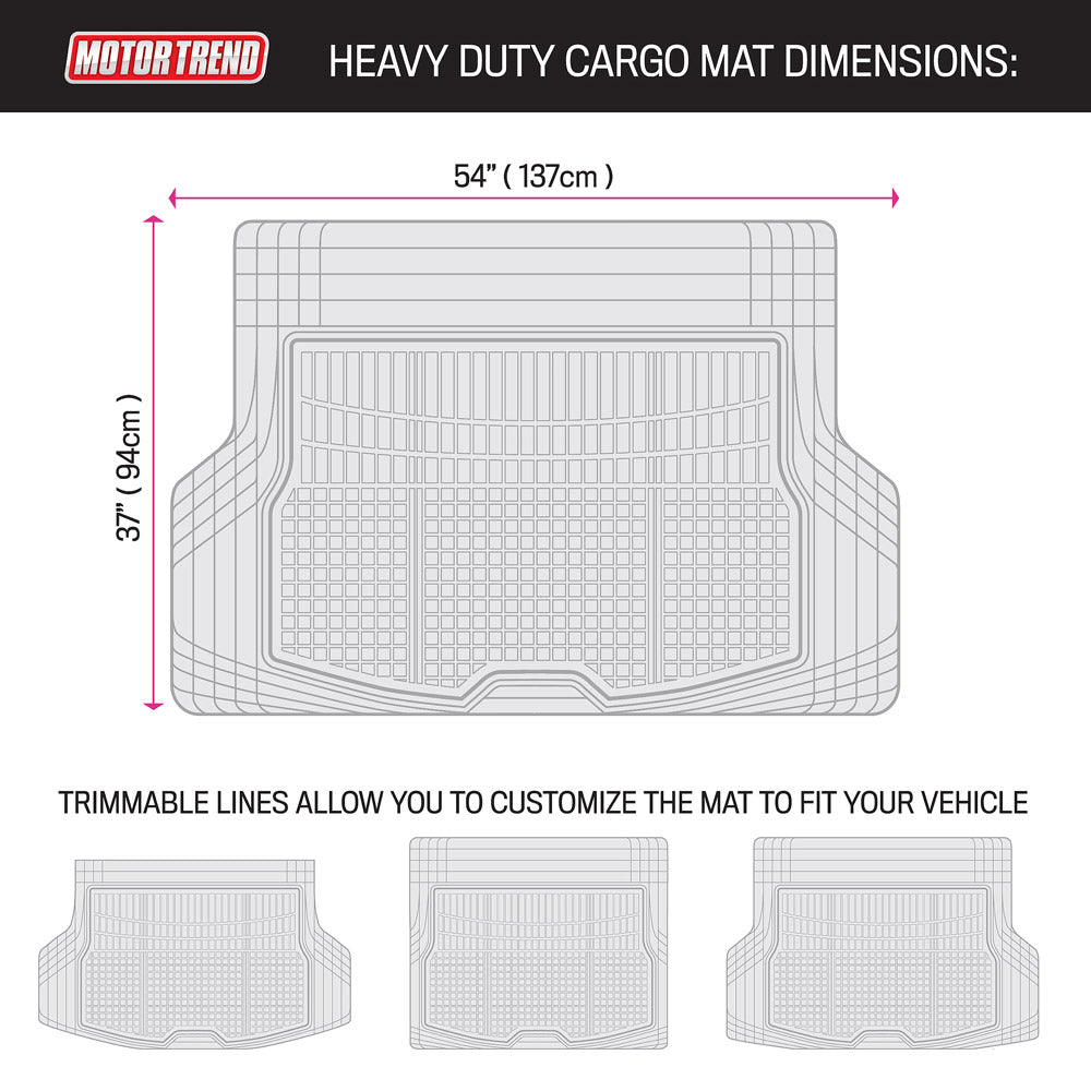 MotorTrend FlexTough Square Groove Trunk / Cargo Liner Mat - Heavy Duty, All Weather, Trim to Fit (54' x 37')