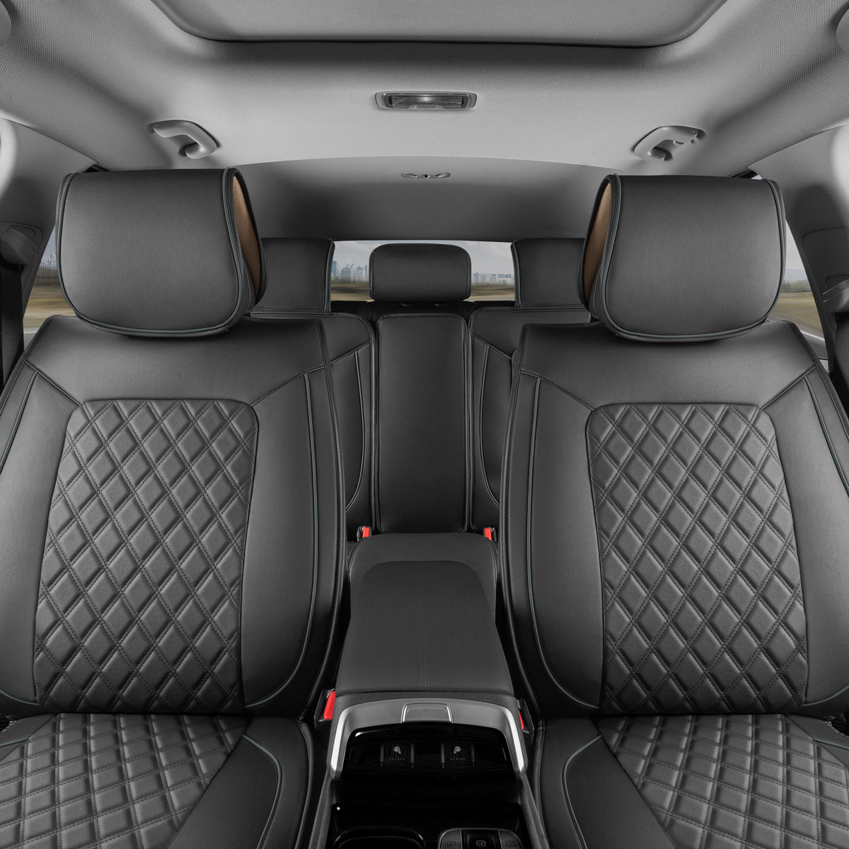 MotorBox 11-Piece Prestige Edition Premium Faux Leather Diamond Stitched Cushion Vordersitz- und Rücksitzabdeckungen