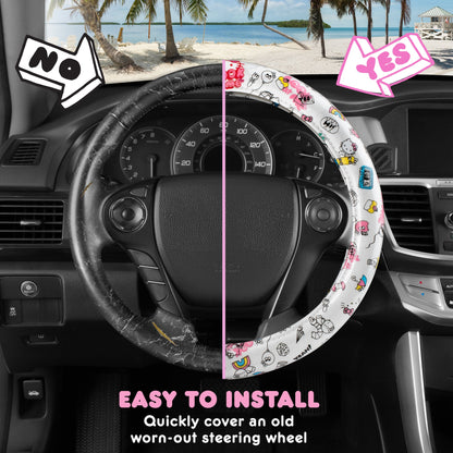 Hallo Kitty Lenkrad Abdeckung, Offizielle Sanrio Auto Lenkrad Abdeckung mit Universalgröße 14.5 - 15.5, Niedlich Weißes Lenkrad Abdeckung für Frauen, Hallo Kitty Auto Zubehör (Hallo Kitty Look At Me)