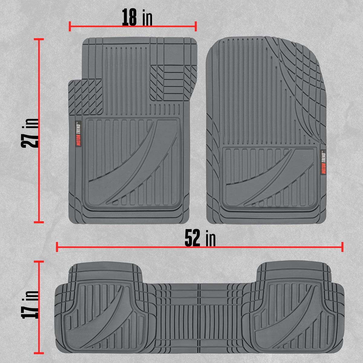 MotorTrend 3-Stück FlexTough Advanced Gummi Mehrkanal-Frontbodenmatten und hintere Bodenmatte