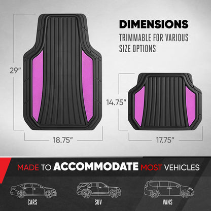 Motor Trend ChromeTech Autobodenmatten Volles Set - Langlebige Gummibodenmatten für Autos mit zwei Ton Akzent, All Wetter Innenschutz für Vorder- und Rückseite mit rutschfester Rückseite, Schwarz & Pink