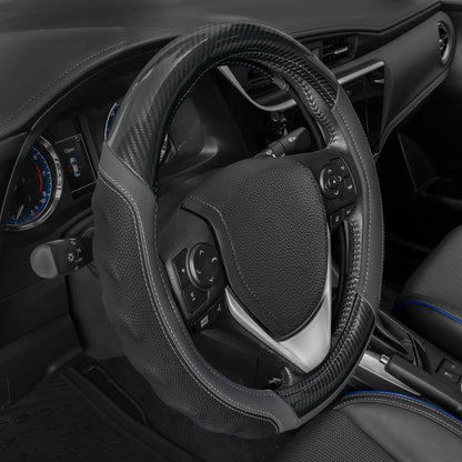 Motor Trend UltraSport Carbon Fiber Steering Wheel Cover, Standard 15 Zoll Größe, Black Faux Leather Comfort Grip, Car Steering Wheel Cover für Auto Truck Van SUV (Mehrere Farben)