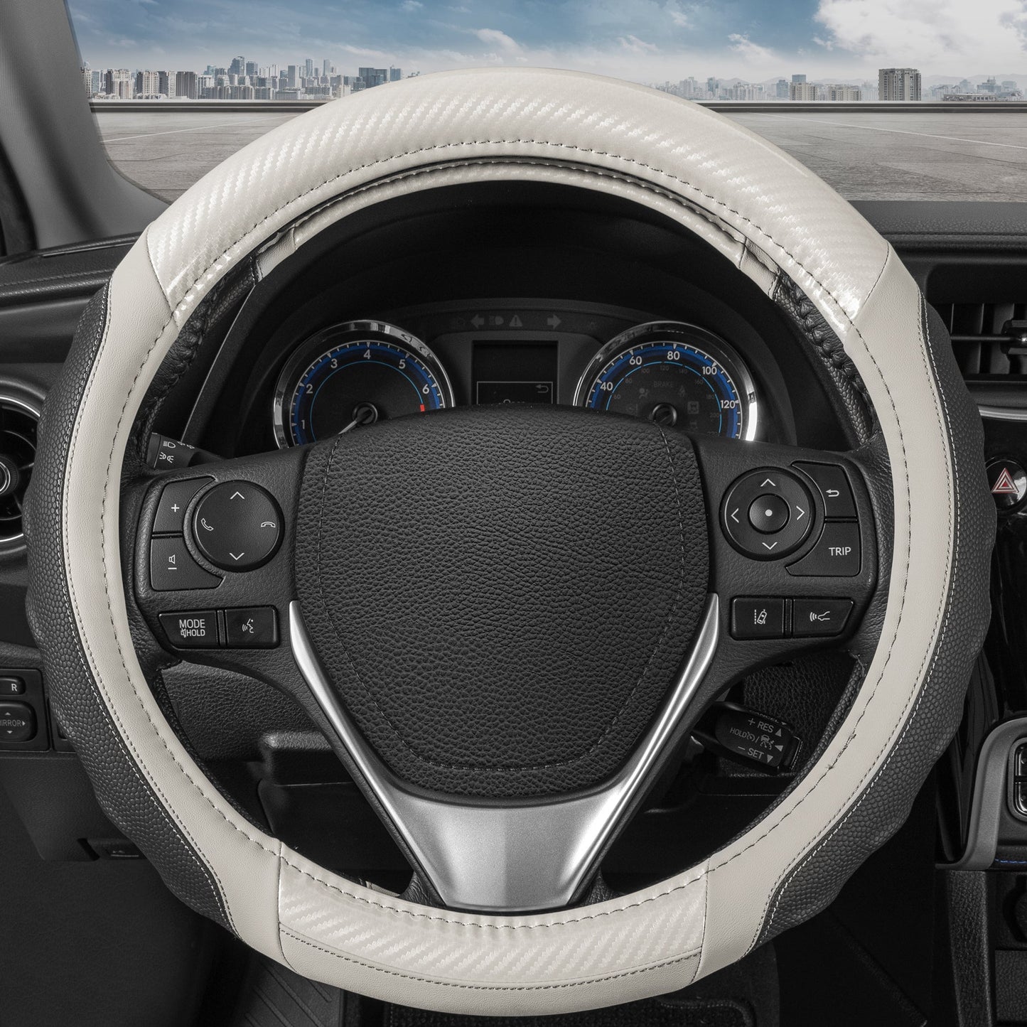 Motor Trend UltraSport Carbon Fiber Steering Wheel Cover, Standard 15 Zoll Größe, Black Faux Leather Comfort Grip, Car Steering Wheel Cover für Auto Truck Van SUV (Mehrere Farben)
