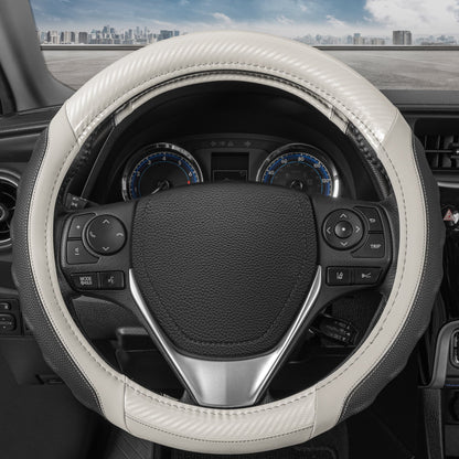 Motor Trend UltraSport Carbon Fiber Steering Wheel Cover, Standard 15 Zoll Größe, Black Faux Leather Comfort Grip, Car Steering Wheel Cover für Auto Truck Van SUV (Mehrere Farben)