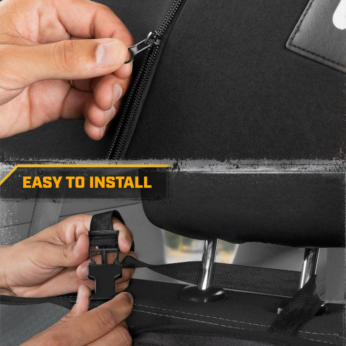 Cat Flexfit Gray Rear Seat Cover für Auto - Langlebiger Canvas & Mesh Design 60/40 Split Bench Protector für Autos, LKW & SUVs - Rücksitz Abdeckung für Hinterbank - Interieur Car Zubehör
