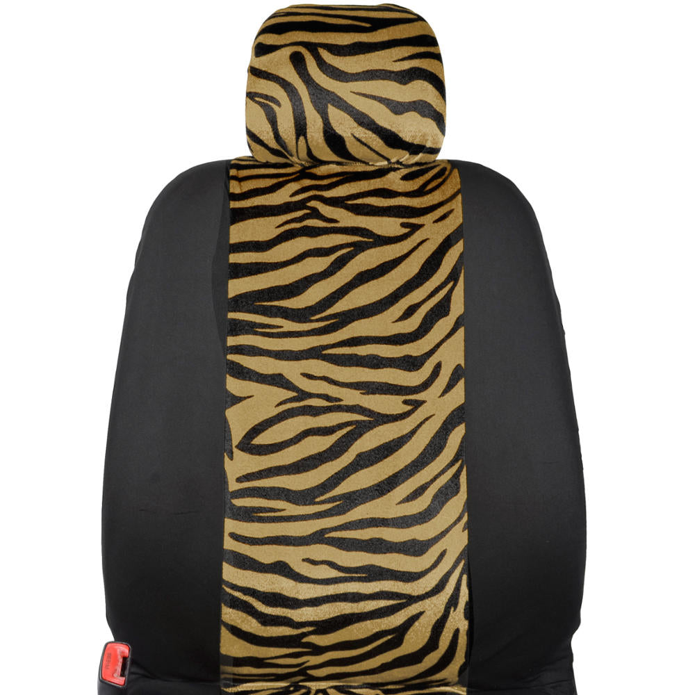 BDK 12-Piece Brown Tiger Vordersitze, Rücksitze, Sitzgurtpads und Lenkradabdeckung (Fits 14.5' - 15.5')