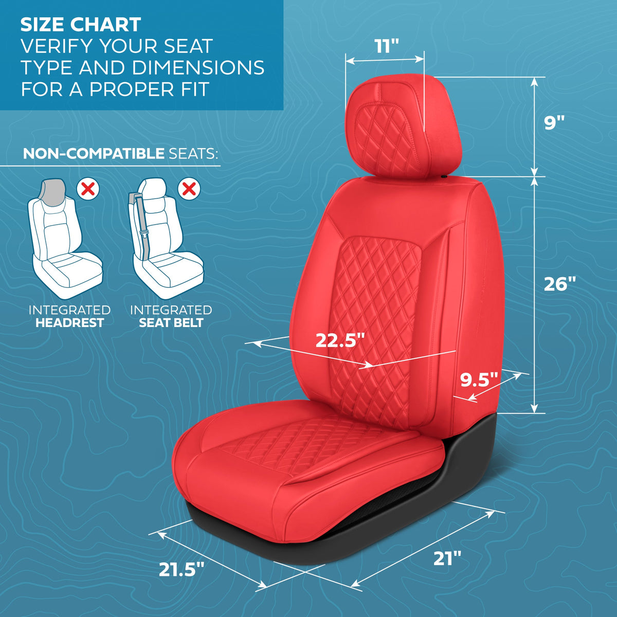 MotorBox Elite Edition Faux Ledersitz Abdeckungen für Autos, LKW und SUV - 2 Red Car Sitz Abdeckungen für Vordersitze - Universal Fit Car Zubehör Automotive Interior Cover Protector für die meisten Fahrzeuge