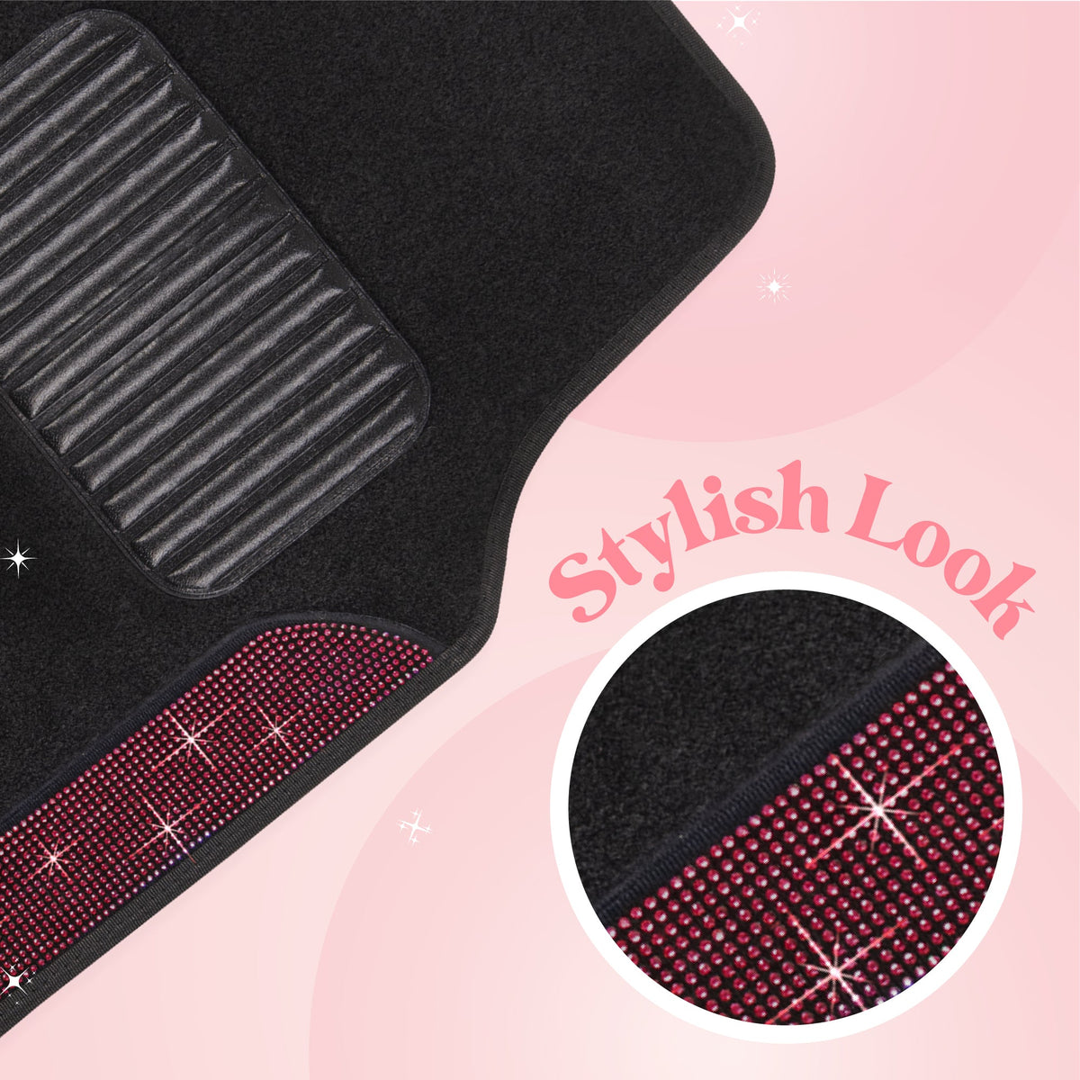 Carbella 4-Piece Diamond Bling Vorderbodenmatten und Hinterbodenmatten - Rot